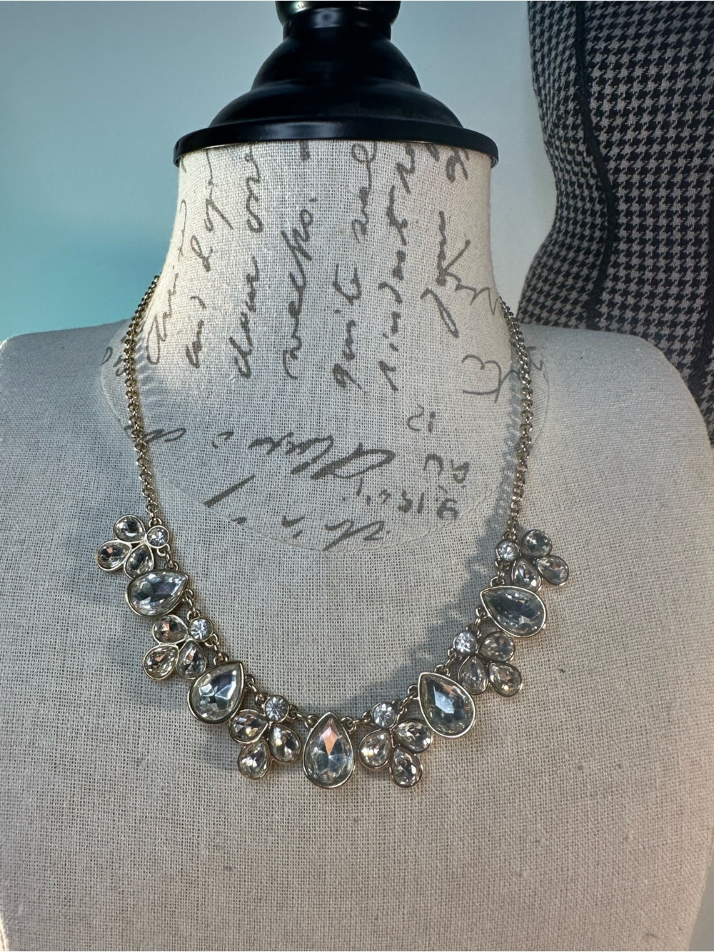 Crystal Teardrop Statement Necklace - Silver